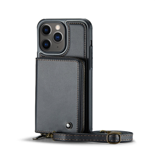 For iPhone 11 Pro Max JEEHOOD C22 Series Zipper Wallet Leather Phone Case with Dual Lanyard(Black) - iPhone 11 Pro Max Cases by JEEHOOD | Online Shopping UK | buy2fix