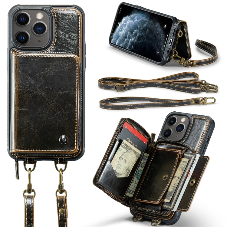 For iPhone 11 Pro Max JEEHOOD C22 Series Zipper Wallet Leather Phone Case with Dual Lanyard(Coffee) - iPhone 11 Pro Max Cases by JEEHOOD | Online Shopping UK | buy2fix