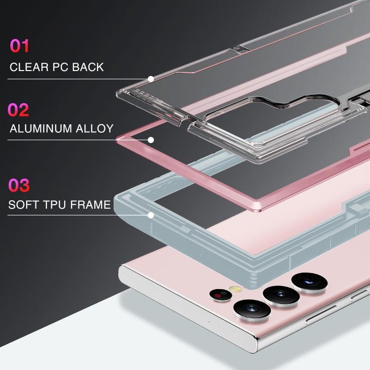 For Samsung Galaxy S22 Ultra 5G iPAKY Thunder Series Aluminum Frame + TPU Bumper + Clear PC Shockproof Phone Case(Rose Gold) - Galaxy S22 Ultra 5G Cases by iPAKY | Online Shopping UK | buy2fix