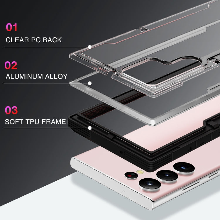 For Samsung Galaxy S22 Ultra 5G iPAKY Thunder Series Aluminum Frame + TPU Bumper + Clear PC Shockproof Phone Case(Black + Grey) - Galaxy S22 Ultra 5G Cases by iPAKY | Online Shopping UK | buy2fix