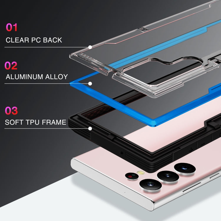 For Samsung Galaxy S22 Ultra 5G iPAKY Thunder Series Aluminum Frame + TPU Bumper + Clear PC Shockproof Phone Case(Blue) - Galaxy S22 Ultra 5G Cases by iPAKY | Online Shopping UK | buy2fix