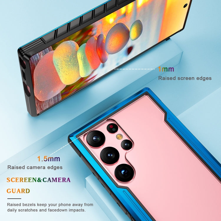 For Samsung Galaxy S22 Ultra 5G iPAKY Thunder Series Aluminum Frame + TPU Bumper + Clear PC Shockproof Phone Case(Blue) - Galaxy S22 Ultra 5G Cases by iPAKY | Online Shopping UK | buy2fix