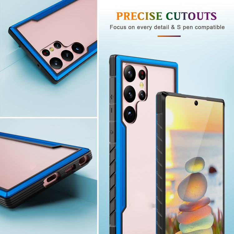 For Samsung Galaxy S22 Ultra 5G iPAKY Thunder Series Aluminum Frame + TPU Bumper + Clear PC Shockproof Phone Case(Blue) - Galaxy S22 Ultra 5G Cases by iPAKY | Online Shopping UK | buy2fix