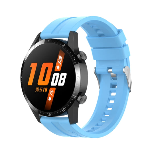 For Huawei Watch Buds / Watch 3 Pro New 20mm Silicone Silver Buckle Watch Band(Sky Blue)