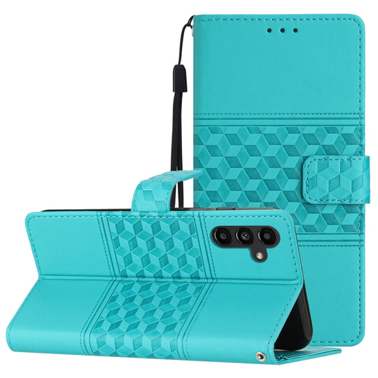 For Samsung Galaxy A04s Diamond Embossed Skin Feel Leather Phone Case with Lanyard(Blue)