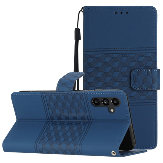 For Samsung Galaxy A04s Diamond Embossed Skin Feel Leather Phone Case with Lanyard(Dark Blue)