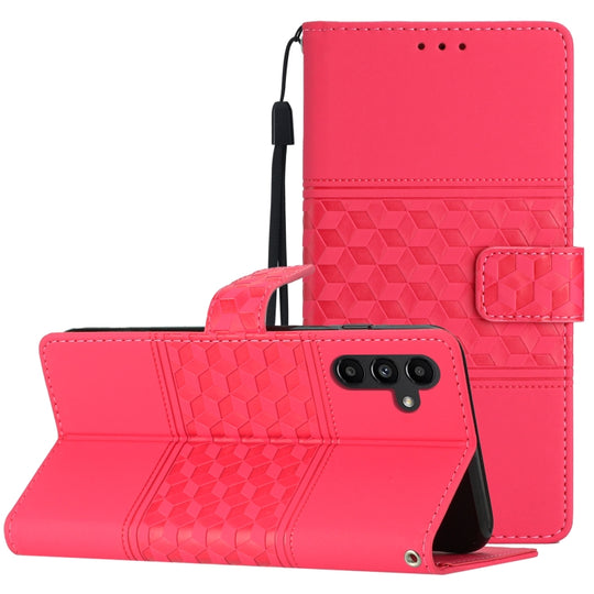 For Samsung Galaxy A04s Diamond Embossed Skin Feel Leather Phone Case with Lanyard(Red)