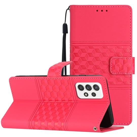 For Samsung Galaxy A73 Diamond Embossed Skin Feel Leather Phone Case with Lanyard(Red)