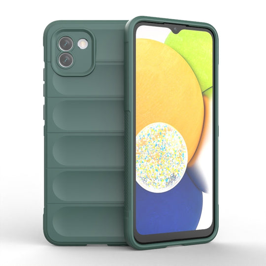 For Samsung Galaxy A03 Global Magic Shield TPU + Flannel Phone Case(Dark Green)