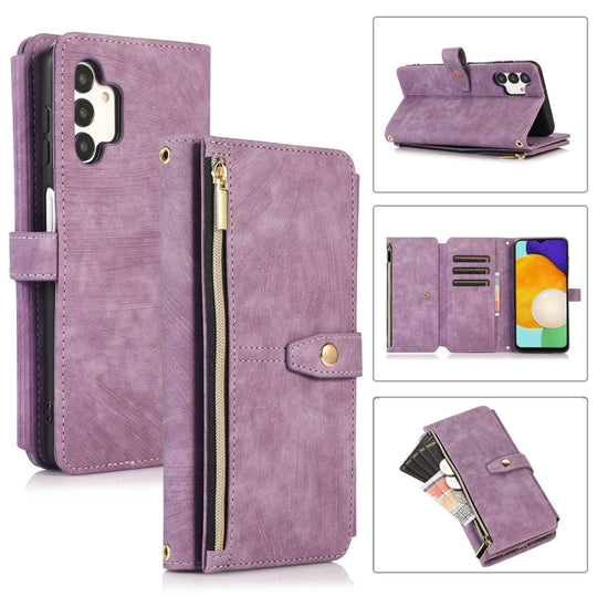 For Samsung Galaxy A13 4G / 5G / A04 / A04s Dream 9-Card Wallet Zipper Bag Leather Phone Case(Purple)