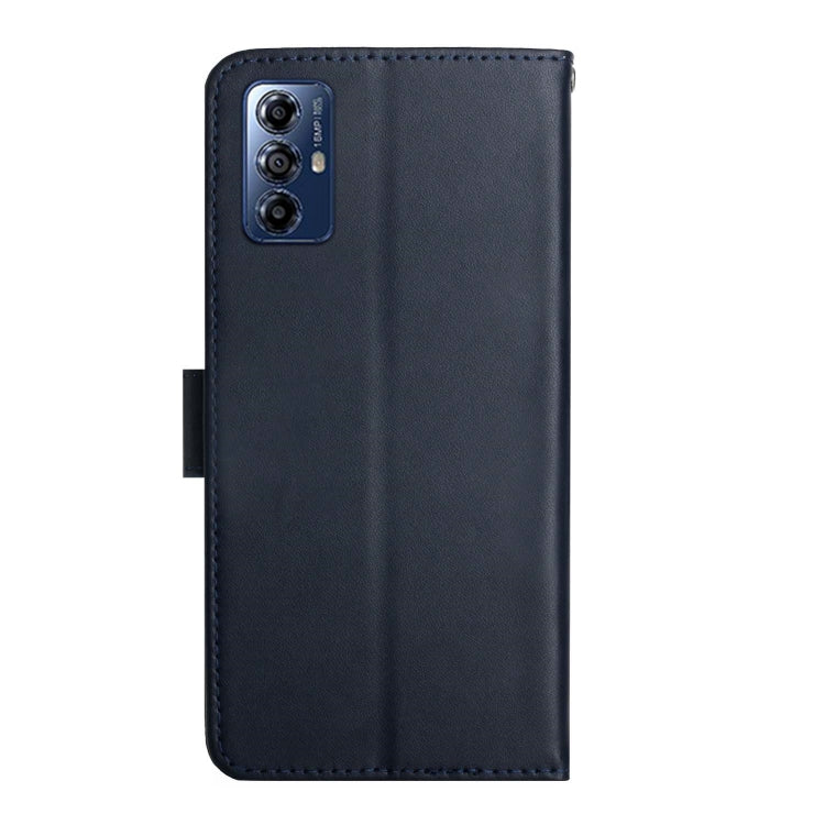 For Motorola Moto G Play 2023 HT02 Genuine Leather Fingerprint-proof Flip Phone Case(Blue) - Motorola Cases by buy2fix | Online Shopping UK | buy2fix