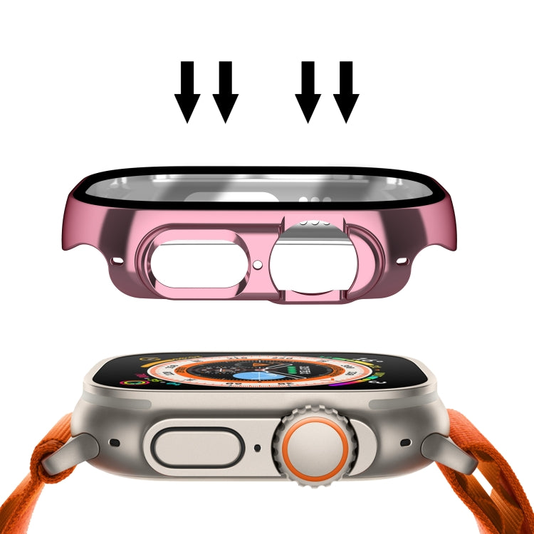 For Apple Watch Ultra 3 / 2 / 1 49mm Plating Gloss PC Tempered Glass Integral Watch Case(Pink) by buy2fix