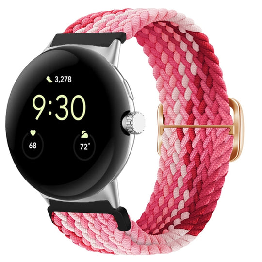 For Google Pixel Watch 5 / 4 / 3 / 2 / 1 41mm Buckle Nylon Braided Watch Band(Strawberry Red)