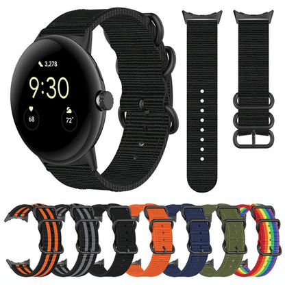 For Google Pixel Watch Three-ring Black Buckle Nylon Watch Band(Rainbow) - Watch Bands by buy2fix | Online Shopping UK | buy2fix