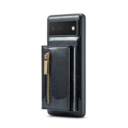 For Google Pixel 6a DG.MING M3 Series Glitter Powder Card Bag Leather Case(Black) - Google Cases by DG.MING | Online Shopping UK | buy2fix
