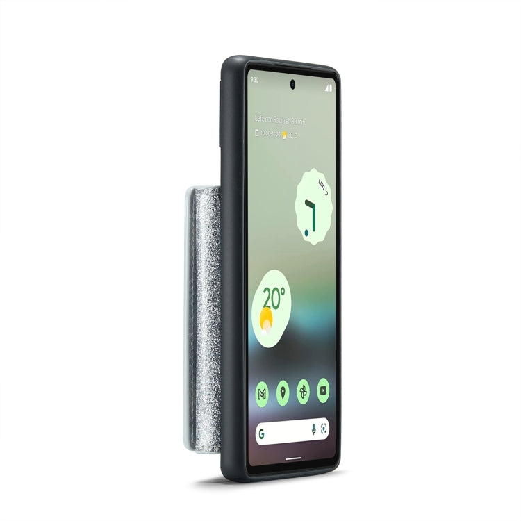 For Google Pixel 6a DG.MING M3 Series Glitter Powder Card Bag Leather Case(Silver) - Google Cases by DG.MING | Online Shopping UK | buy2fix