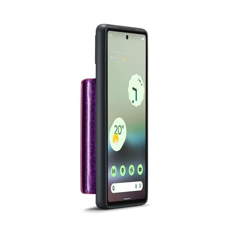For Google Pixel 6a DG.MING M3 Series Glitter Powder Card Bag Leather Case(Dark Purple) - Google Cases by DG.MING | Online Shopping UK | buy2fix