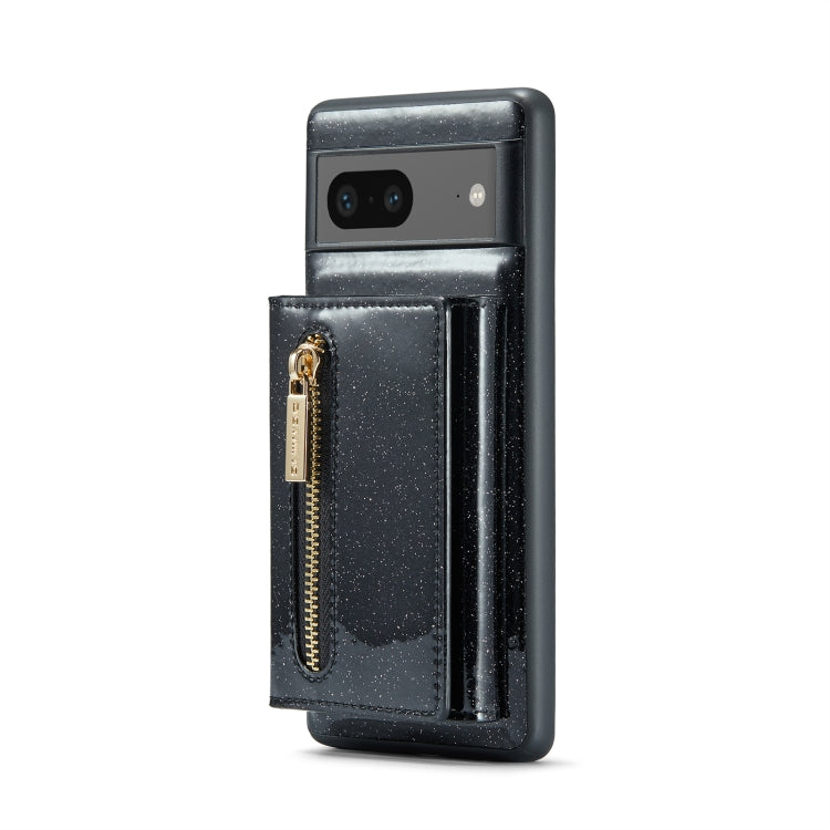 For Google Pixel 7 DG.MING M3 Series Glitter Powder Card Bag Leather Case(Black) - Google Cases by DG.MING | Online Shopping UK | buy2fix