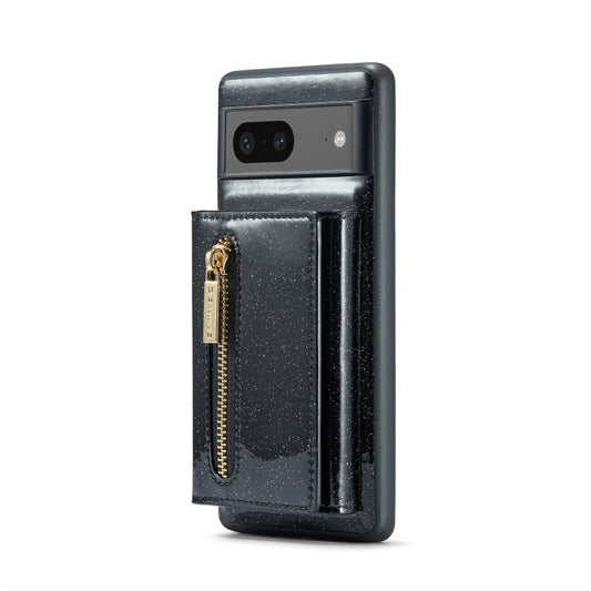 For Google Pixel 7 DG.MING M3 Series Glitter Powder Card Bag Leather Case(Black) - Google Cases by DG.MING | Online Shopping UK | buy2fix