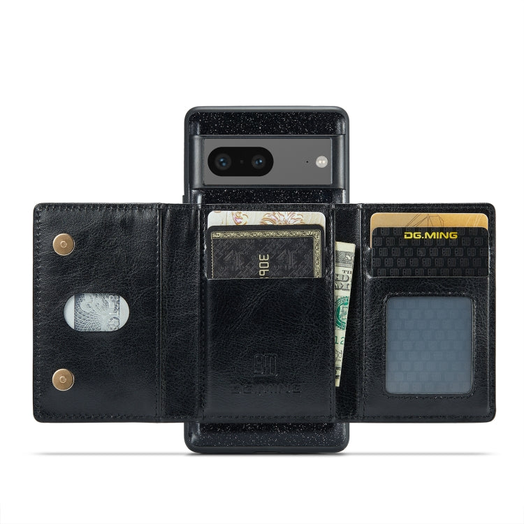 For Google Pixel 7 DG.MING M3 Series Glitter Powder Card Bag Leather Case(Black) - Google Cases by DG.MING | Online Shopping UK | buy2fix