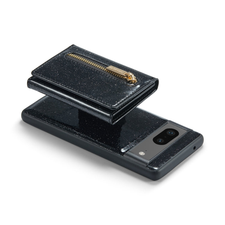 For Google Pixel 7 DG.MING M3 Series Glitter Powder Card Bag Leather Case(Black) - Google Cases by DG.MING | Online Shopping UK | buy2fix