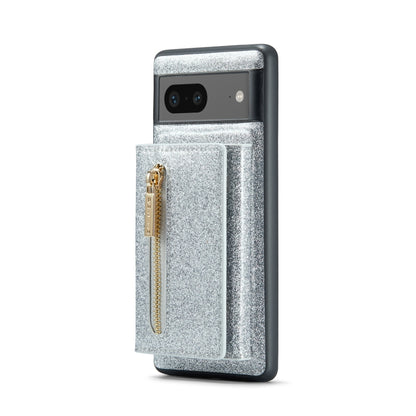 For Google Pixel 7 DG.MING M3 Series Glitter Powder Card Bag Leather Case(Silver) - Google Cases by DG.MING | Online Shopping UK | buy2fix