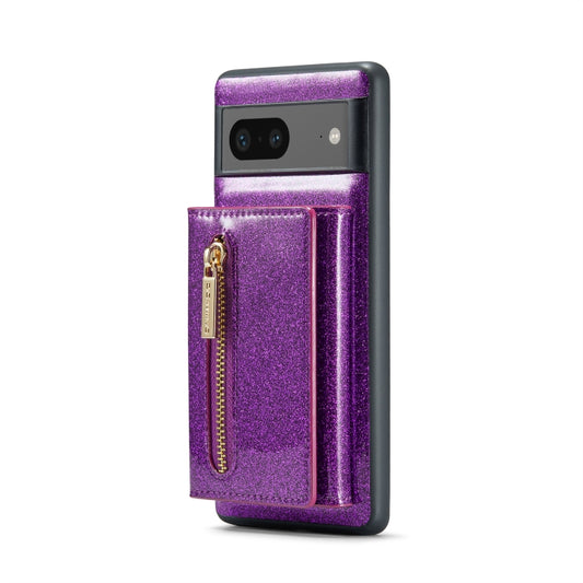 For Google Pixel 7 DG.MING M3 Series Glitter Powder Card Bag Leather Case(Dark Purple) - Google Cases by DG.MING | Online Shopping UK | buy2fix