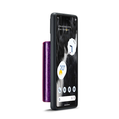 For Google Pixel 7 DG.MING M3 Series Glitter Powder Card Bag Leather Case(Dark Purple) - Google Cases by DG.MING | Online Shopping UK | buy2fix