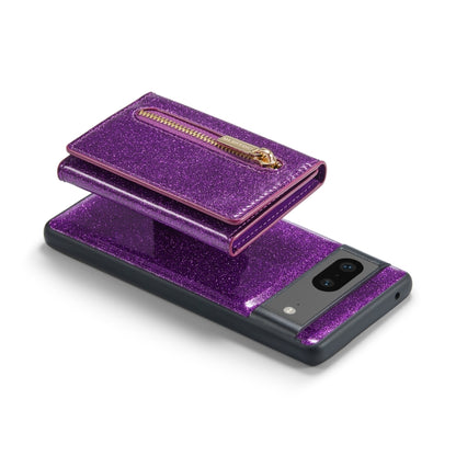 For Google Pixel 7 DG.MING M3 Series Glitter Powder Card Bag Leather Case(Dark Purple) - Google Cases by DG.MING | Online Shopping UK | buy2fix