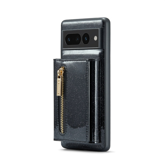 For Google Pixel 7 Pro DG.MING M3 Series Glitter Powder Card Bag Leather Case(Black) - Google Cases by DG.MING | Online Shopping UK | buy2fix
