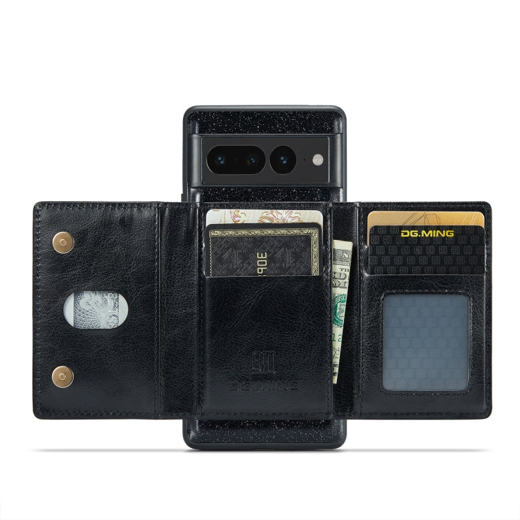 For Google Pixel 7 Pro DG.MING M3 Series Glitter Powder Card Bag Leather Case(Black) - Google Cases by DG.MING | Online Shopping UK | buy2fix