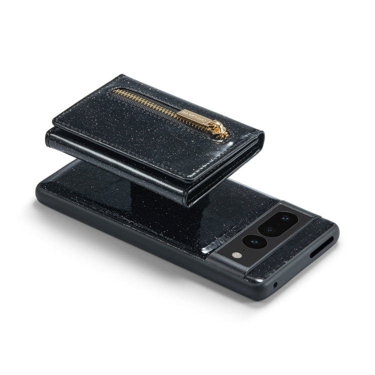 For Google Pixel 7 Pro DG.MING M3 Series Glitter Powder Card Bag Leather Case(Black) - Google Cases by DG.MING | Online Shopping UK | buy2fix