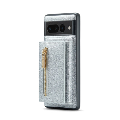 For Google Pixel 7 Pro DG.MING M3 Series Glitter Powder Card Bag Leather Case(Silver) - Google Cases by DG.MING | Online Shopping UK | buy2fix