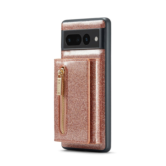 For Google Pixel 7 Pro DG.MING M3 Series Glitter Powder Card Bag Leather Case(Rose Gold) - Google Cases by DG.MING | Online Shopping UK | buy2fix