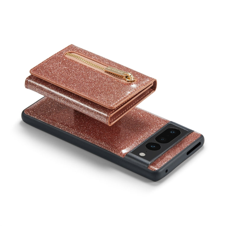 For Google Pixel 7 Pro DG.MING M3 Series Glitter Powder Card Bag Leather Case(Rose Gold) - Google Cases by DG.MING | Online Shopping UK | buy2fix