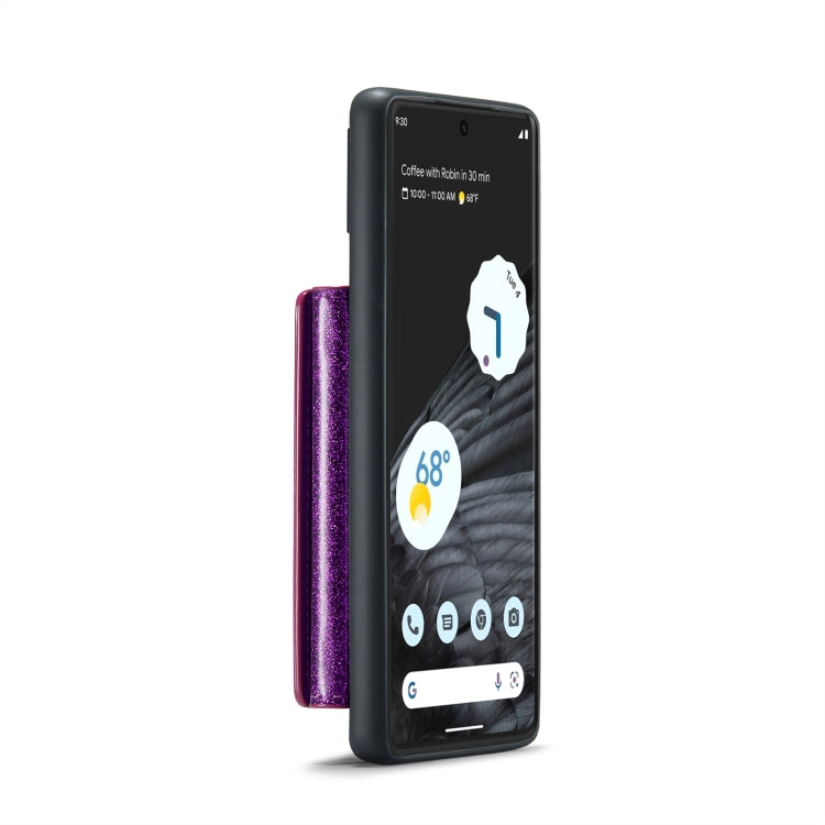 For Google Pixel 7 Pro DG.MING M3 Series Glitter Powder Card Bag Leather Case(Dark Purple) - Google Cases by DG.MING | Online Shopping UK | buy2fix