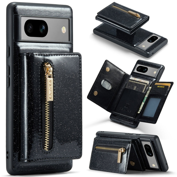 For Google Pixel 7A DG.MING M3 Series Glitter Powder Card Bag Leather Case(Black) - Google Cases by DG.MING | Online Shopping UK | buy2fix
