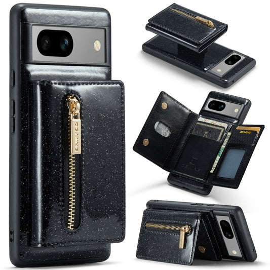 For Google Pixel 7A DG.MING M3 Series Glitter Powder Card Bag Leather Case(Black) - Google Cases by DG.MING | Online Shopping UK | buy2fix