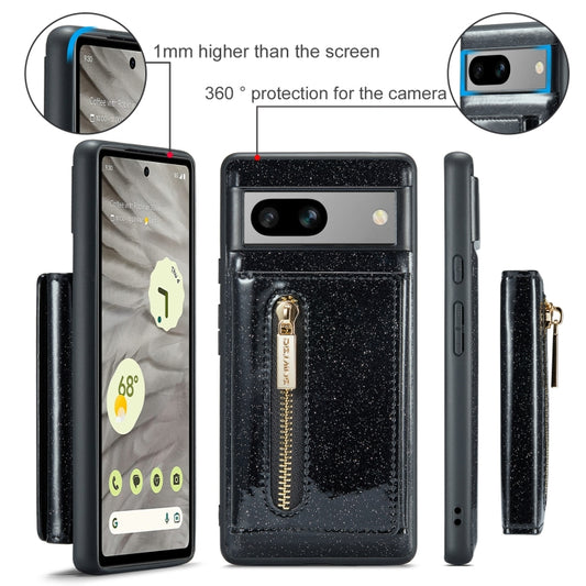 For Google Pixel 7A DG.MING M3 Series Glitter Powder Card Bag Leather Case(Black) - Google Cases by DG.MING | Online Shopping UK | buy2fix