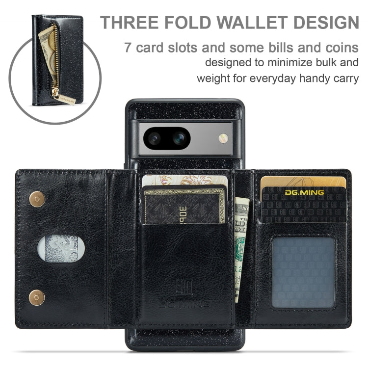 For Google Pixel 7A DG.MING M3 Series Glitter Powder Card Bag Leather Case(Black) - Google Cases by DG.MING | Online Shopping UK | buy2fix