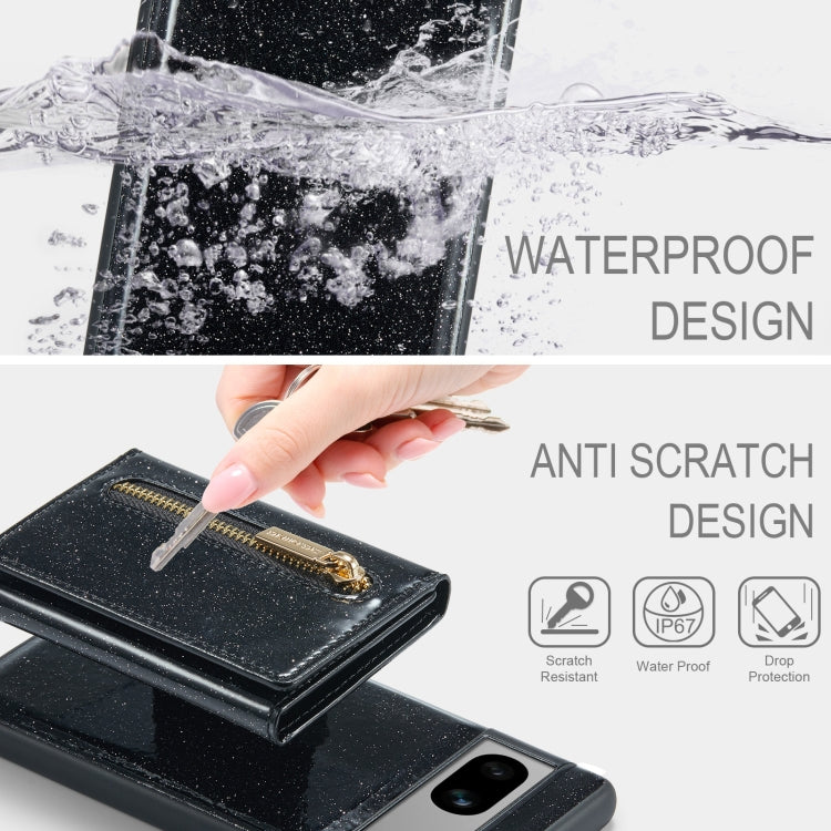 For Google Pixel 7A DG.MING M3 Series Glitter Powder Card Bag Leather Case(Black) - Google Cases by DG.MING | Online Shopping UK | buy2fix