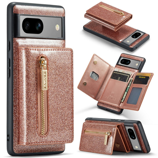 For Google Pixel 7A DG.MING M3 Series Glitter Powder Card Bag Leather Case(Rose Gold) - Google Cases by DG.MING | Online Shopping UK | buy2fix