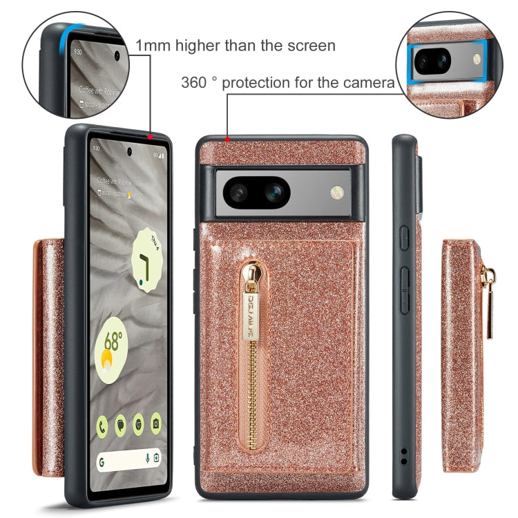 For Google Pixel 7A DG.MING M3 Series Glitter Powder Card Bag Leather Case(Rose Gold) - Google Cases by DG.MING | Online Shopping UK | buy2fix