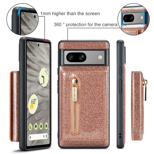 For Google Pixel 7A DG.MING M3 Series Glitter Powder Card Bag Leather Case(Rose Gold) - Google Cases by DG.MING | Online Shopping UK | buy2fix