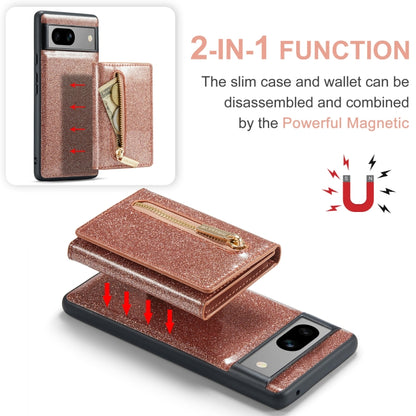For Google Pixel 7A DG.MING M3 Series Glitter Powder Card Bag Leather Case(Rose Gold) - Google Cases by DG.MING | Online Shopping UK | buy2fix