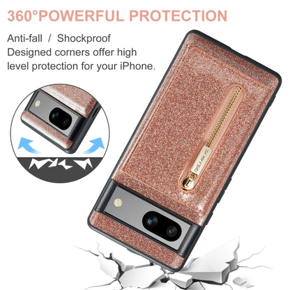 For Google Pixel 7A DG.MING M3 Series Glitter Powder Card Bag Leather Case(Rose Gold) - Google Cases by DG.MING | Online Shopping UK | buy2fix