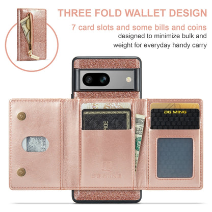 For Google Pixel 7A DG.MING M3 Series Glitter Powder Card Bag Leather Case(Rose Gold) - Google Cases by DG.MING | Online Shopping UK | buy2fix