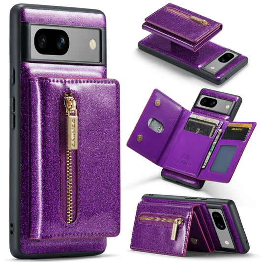 For Google Pixel 7A DG.MING M3 Series Glitter Powder Card Bag Leather Case(Dark Purple) - Google Cases by DG.MING | Online Shopping UK | buy2fix