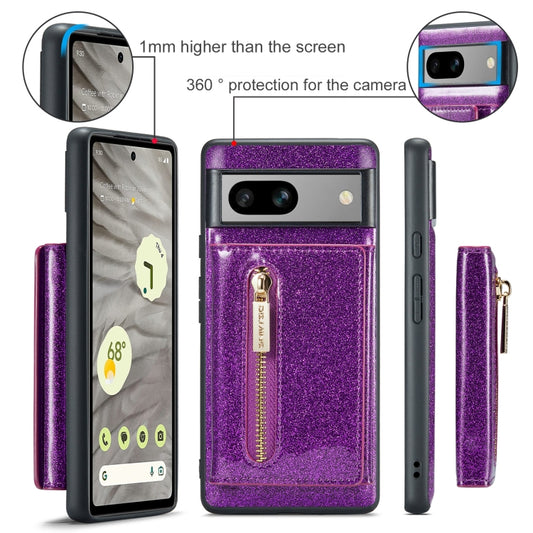 For Google Pixel 7A DG.MING M3 Series Glitter Powder Card Bag Leather Case(Dark Purple) - Google Cases by DG.MING | Online Shopping UK | buy2fix