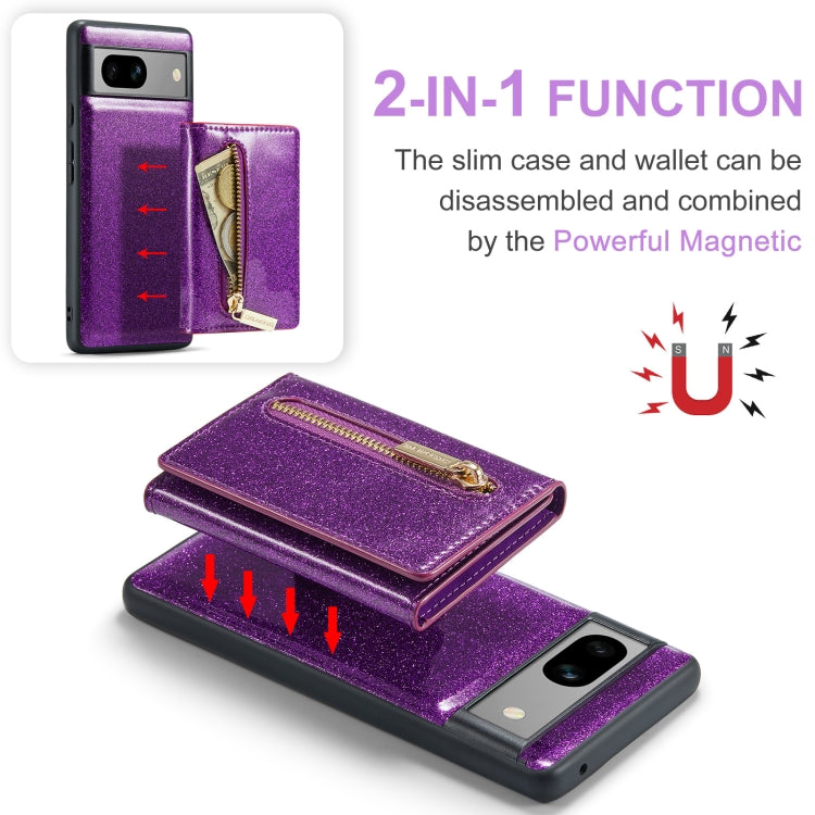 For Google Pixel 7A DG.MING M3 Series Glitter Powder Card Bag Leather Case(Dark Purple) - Google Cases by DG.MING | Online Shopping UK | buy2fix